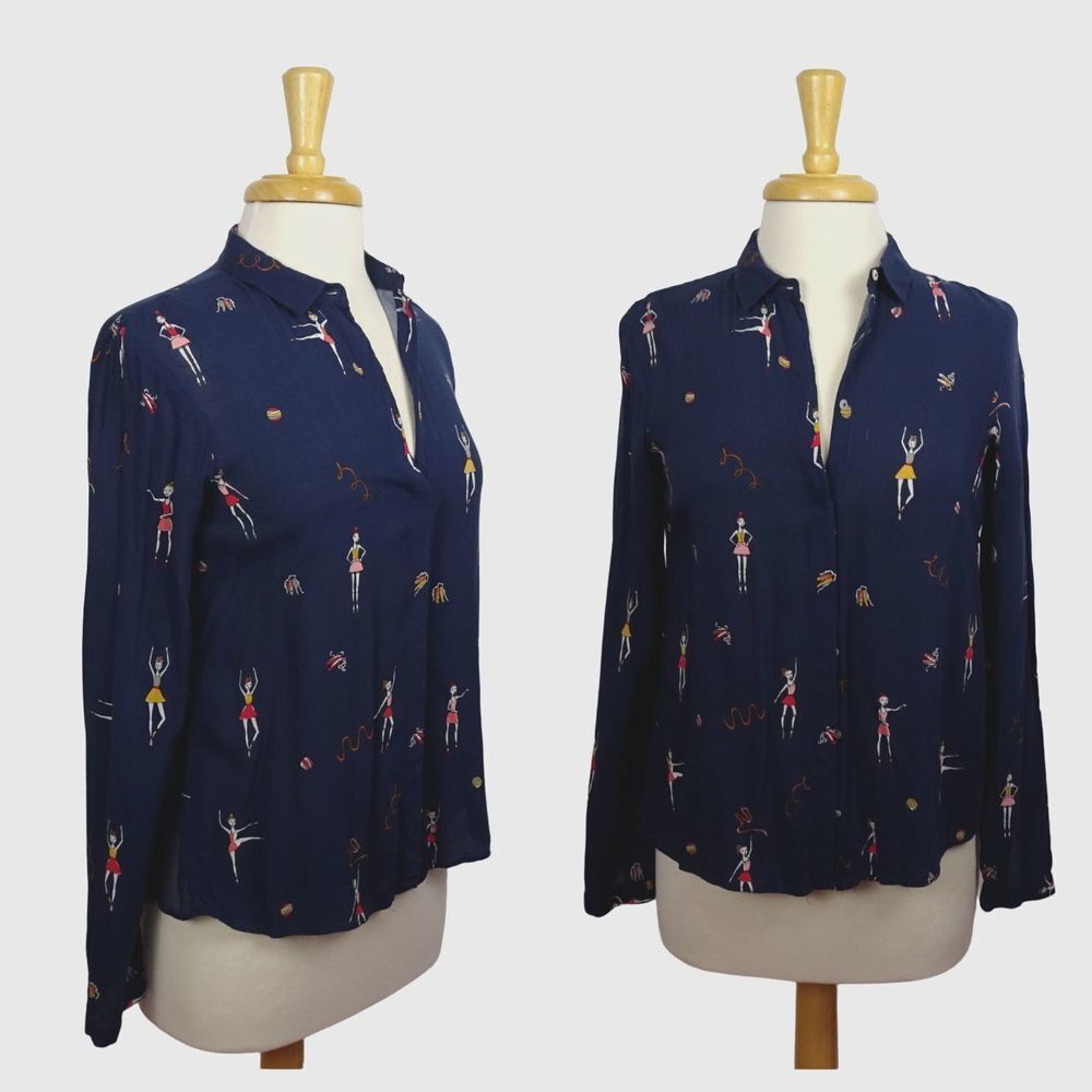 💰3/$25 ZARA BASIC Button-Up Top Blouse Dancer Ballet Ballerina Dancer Blue XS